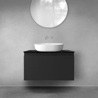 Zestaw Oltens Vernal szafka 80 cm podumywalkowa wisząca z blatem Tera czarny mat/czarny marmur 68719300