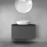 Zestaw Oltens Vernal szafka 80 cm podumywalkowa wisząca z blatem grafit mat/czarny marmur 68719400