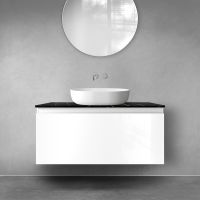 Zestaw Oltens Vernal szafka 100 cm podumywalkowa wisząca z blatem Tera biały połysk/czarny marmur 68720000