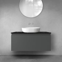 Zestaw Oltens Vernal szafka 100 cm podumywalkowa wisząca z blatem Tera grafit mat/czarny marmur 68720400