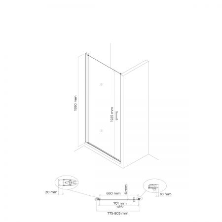 Oltens Rinnan shower door 80 cm for recessed spaces matte black/transparent glass 21207300