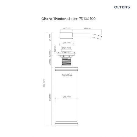 Oltens Tiveden liquid dispenser 300 ml, chrome finish 75100100