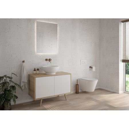 Oltens Hedvig 95 cm Waschtischunterschrank für die Wandmontage mit einer Ablage weiß glänzend/Eiche natur 60204060