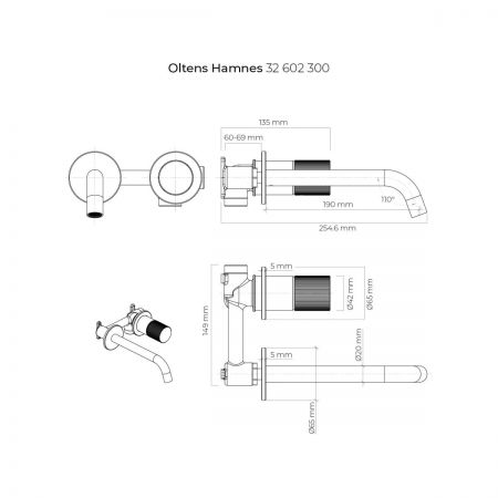 Oltens Hamnes bateria umywalkowa podtynkowa kompletna czarny mat 32602300