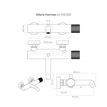 Oltens Hamnes bateria wannowo-prysznicowa ścienna czarny mat 34005300