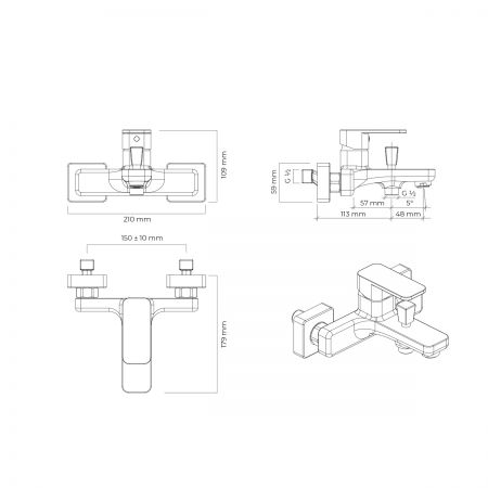 Oltens Hadsel Wannen- und Duschbatterie, Wandmontage, Graphit 34006400