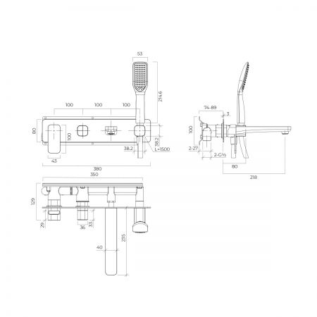 Oltens Hadsel flush-mounted 4-hole bath and shower mixer tap, graphite 34109400