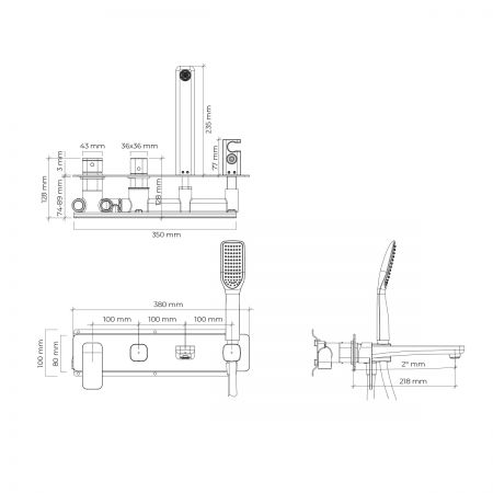 Oltens Hadsel bateria wannowo-prysznicowa podtynkowa 4-otworowa czarny mat 34109300