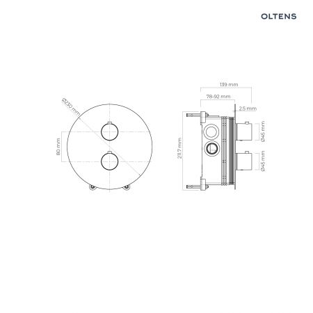 Sada Oltens Katla podomítková termostatická baterie s hlavovou sprchou 30 cm Sondera a sprchovým setem Ume, chrom 36611100