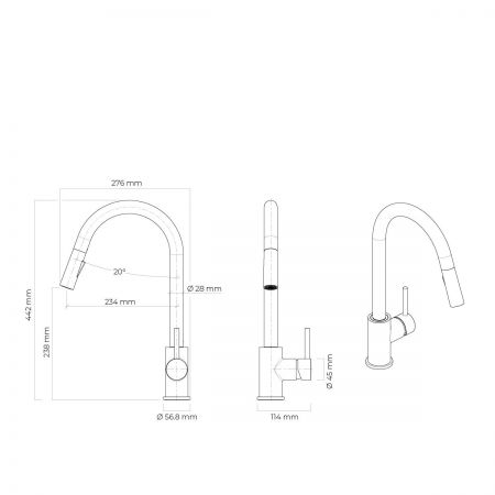 Oltens Litla pillar kitchen mixer tap with pull-out spout, matte black 35204300