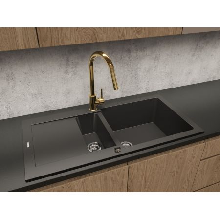 Oltens Gravan 1.5-bowl granite sink with drainer 100x50 cm black matte 72300300