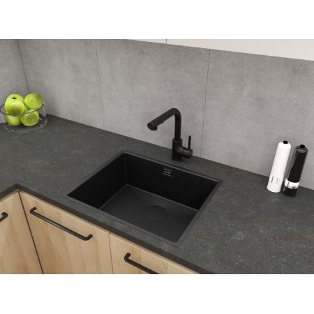 Oltens Myvat pillar kitchen mixer tap with pull-out spout, matte black 35205300