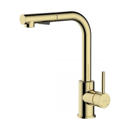 Oltens Myvat pillar kitchen mixer tap with pull-out spout, golden gloss 35205800