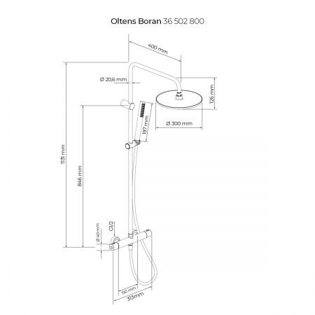 Oltens Boran termostatický sprchový set s kulatou hlavovou sprchou, zlatá 36502800