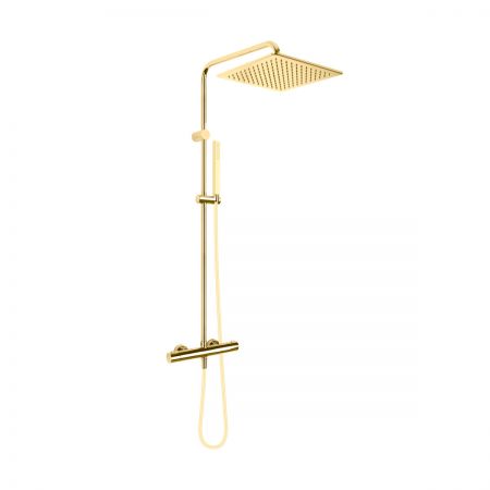 Oltens Boran (S) thermostatic shower set with square rainfall shower head, golden 36503800