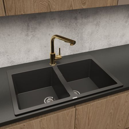 Oltens Gravan 2-Kammer-Granitspüle 78x50 cm mattschwarz 72400300