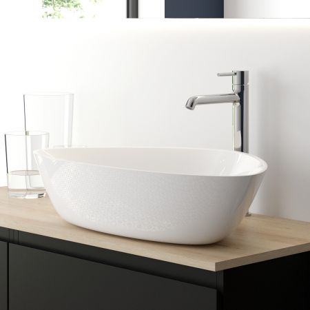 Oltens Vala umywalka 59x39 cm nablatowa owalna z powłoką SmartClean biała 40825000