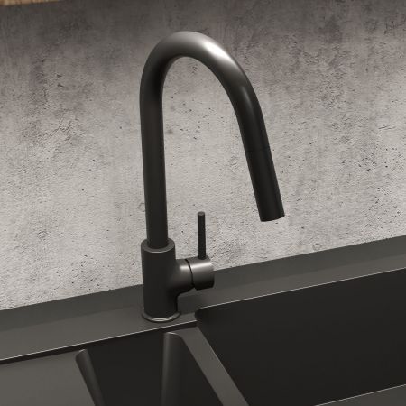 Oltens Litla pillar kitchen mixer tap with pull-out spout, matte black 35204300