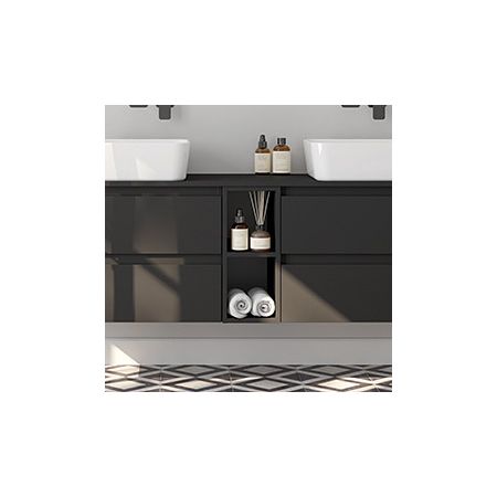 Oltens Vernal Bademöbelset 180 cm mit Waschbeckenplatte schwarz matt 68629300