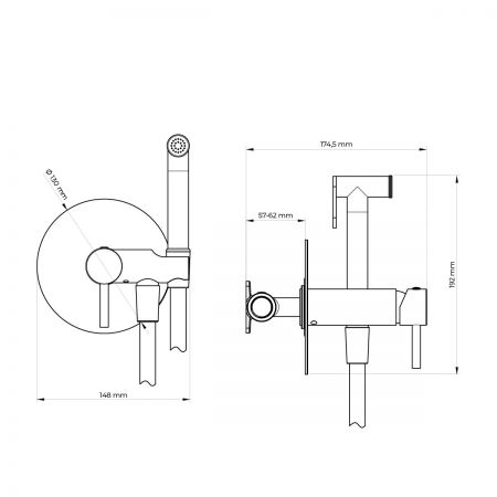 Oltens Molle flush-mounted bidet mixer tap with shower hand, matte black 31100300