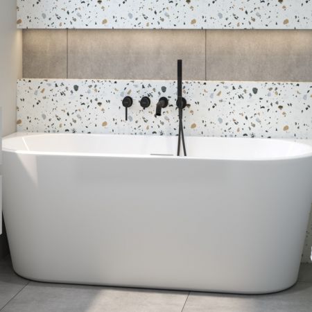 Oltens Delva freistehende wandhängende Badewanne 150x70 cm Acryl oval weiß 12018000