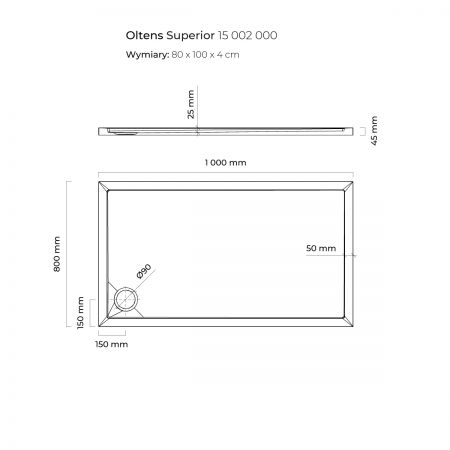 Oltens Superior shower pan rectangular 100x80 cm acrylic white 15002000