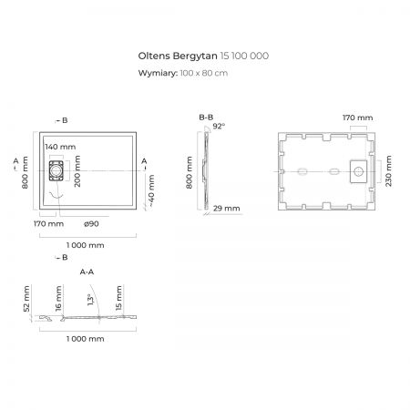 Oltens Bergytan rectangle shower tray 100x80 cm RockSurface white 15100000