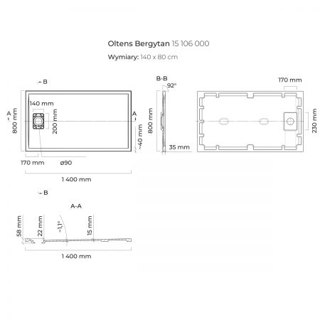 Oltens Bergytan obdélníková vanička 140 x 80 cm RockSurface, bílá 15106000