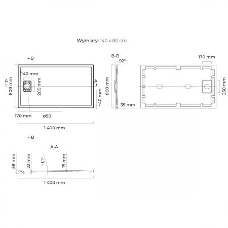 Oltens Bergytan rectangle shower tray 140x80 cm RockSurface, cashmere 15106900