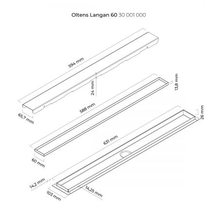 Oltens Langan 60 univerzální 2v1 sprchový odtokový žlab 60 cm s límcem 30001000