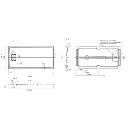 Oltens Bergytan obdélníková vanička 140 x 70 cm RockSurface, matná černá 15105300