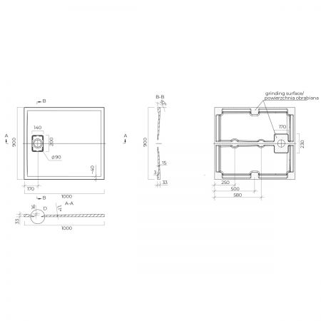 Oltens Bergytan obdélníková vanička 100 x 90 cm RockSurface, matná černá 15101300