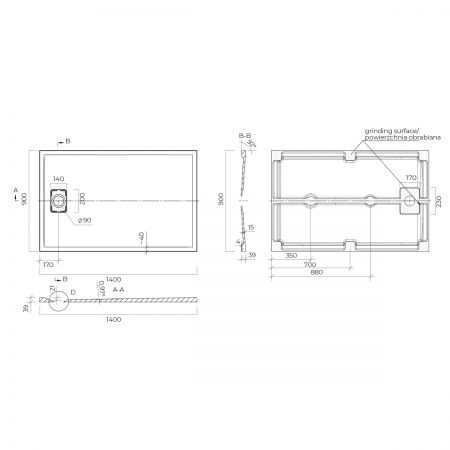 Oltens Bergytan brodzik 140x90 cm prostokątny RockSurface czarny mat 15107300