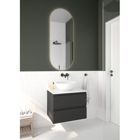 Oltens Vernal Waschbeckenunterschrank wandhängend 60 cm mit Waschbeckenplatte schwarz matt/weiß glänzend 68121300