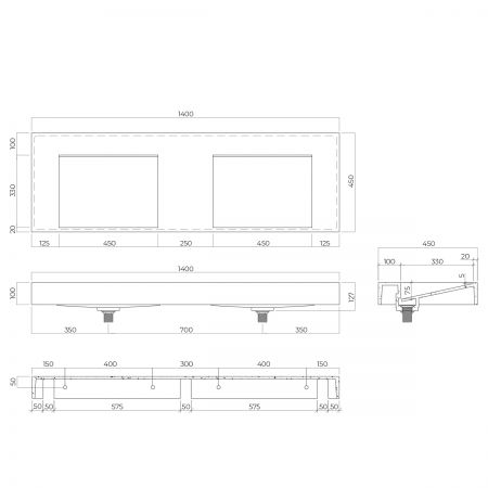 Oltens Stila Wandwaschbecken 140x45 cm LavaForm, weiß glänzend 40005000