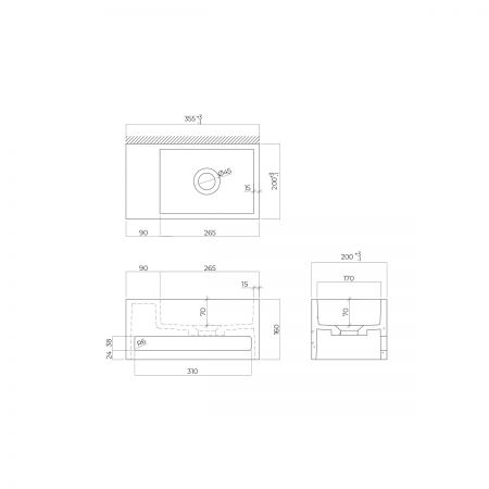 Oltens Fri umywalka 35,5x20 cm ścienna LavaForm lewa biały połysk 40006000