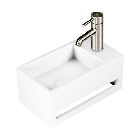 Oltens Fri Wall-Mounted Lavatory Basin 35.5 x 20 cm, LavaForm, right-handed, matte white 40007900