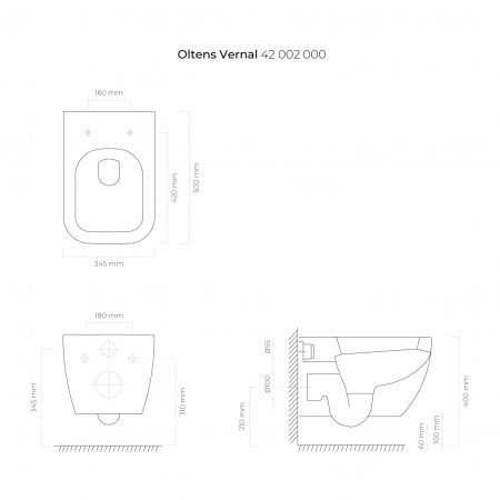 Zestaw Oltens Vernal miska WC wisząca PureRim z deską wolnoopadającą Slim 42007000