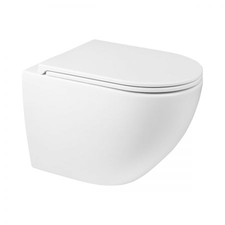 Sada Oltens Hamnes OneForm Kort Stille závěsná WC mísa PureRim s povrchovou úpravou SmartClean, s prkénkem s pomalým sklápěním Ovan Slim, bílá 42554000