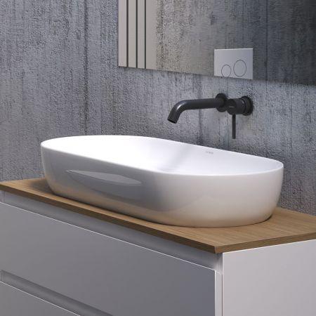 Oltens Hamnes Thin Aufsatzwaschbecken 80x40 cm oval mit SmartClean-Schicht weiß 40821000