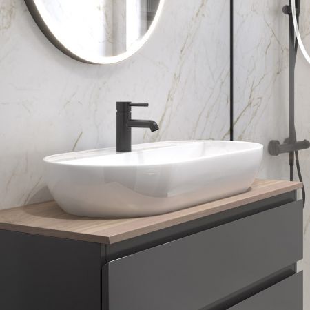 Oltens Hamnes Thin Aufsatzwaschbecken 80x40 cm oval mit SmartClean-Schicht weiß 41815000