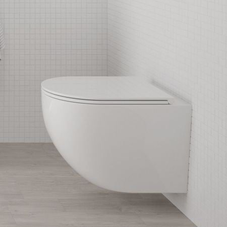 Satz Oltens Hamnes Kort wandmontiertes PureRim-Toilettenbecken mit langsam schließendem Toilettensitz weiß 42020000