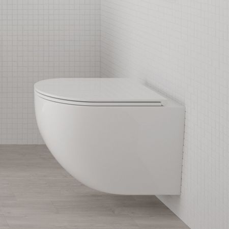 Zestaw Oltens Hamnes Kort Stille miska WC wisząca PureRim z powłoką SmartClean z deską wolnoopadającą biały 42526000