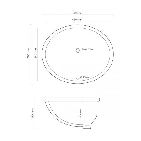Oltens Mana undercounter wash basin 46x38 cm oval with SmartClean film white 40600000