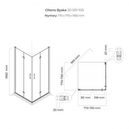 Oltens Byske kabina prysznicowa 80x80 cm kwadratowa chrom połysk/szkło przezroczyste 20001100