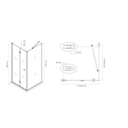Oltens Trana shower cubicle 80x80 cm square door with a fixed wall 20003100