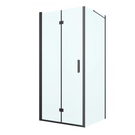 Oltens Hallan shower enclosure 90x90 cm square door with a fixed wall matte black/transparent glass 20008300