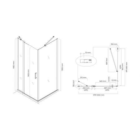 Oltens Verdal shower enclosure 100x100 cm square door with a fixed wall matte black/transparent glass 20012300