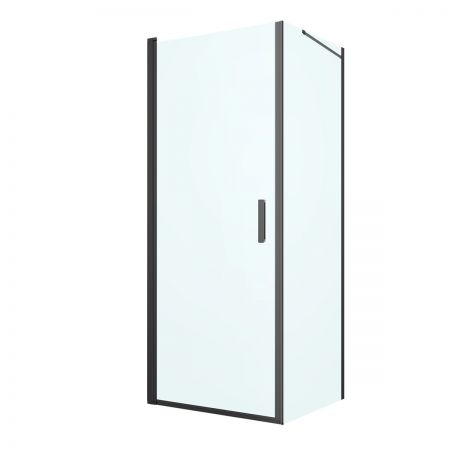 Oltens Rinnan shower enclosure 80x80 cm square door with a fixed wall matte black/transparent glass 20013300
