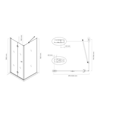 Oltens Trana shower cubicle 100x80 cm rectangular door with a fixed wall 20200100